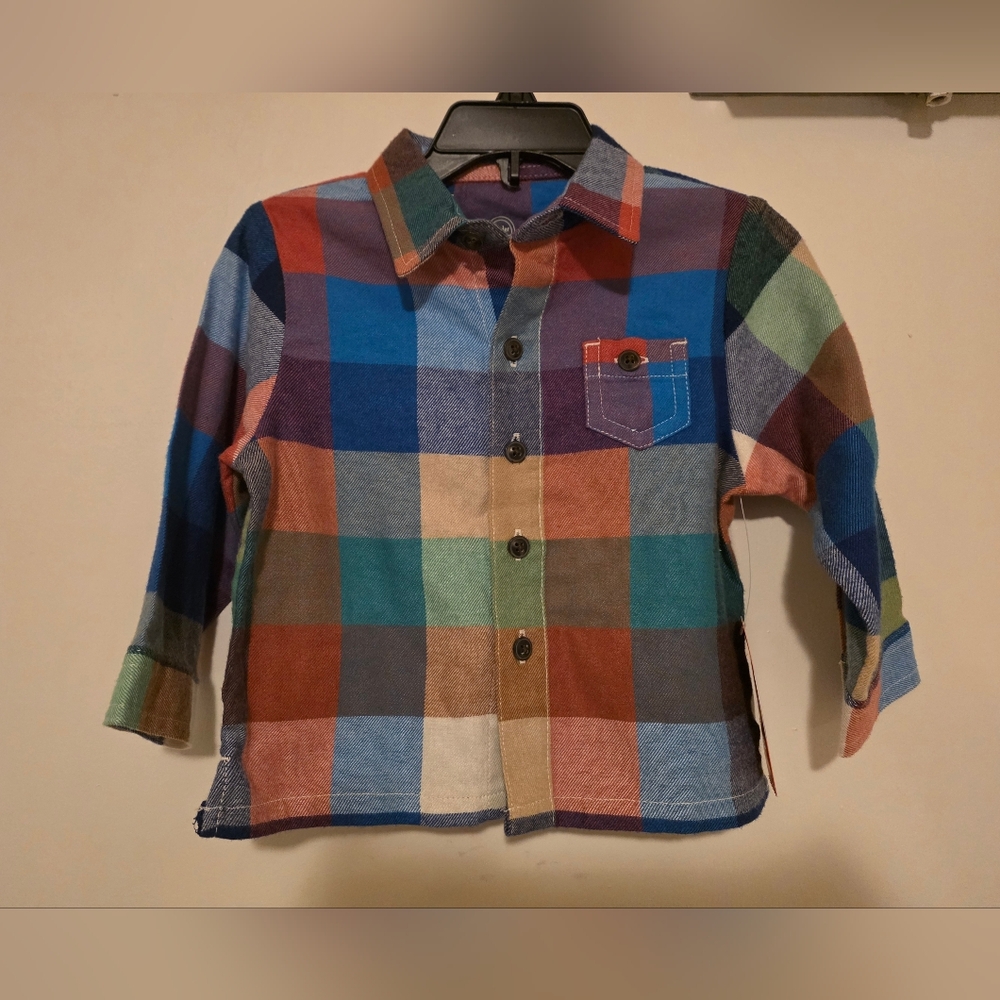 Kids Wonder Nation Multicolor Plaid Button Down Shirt